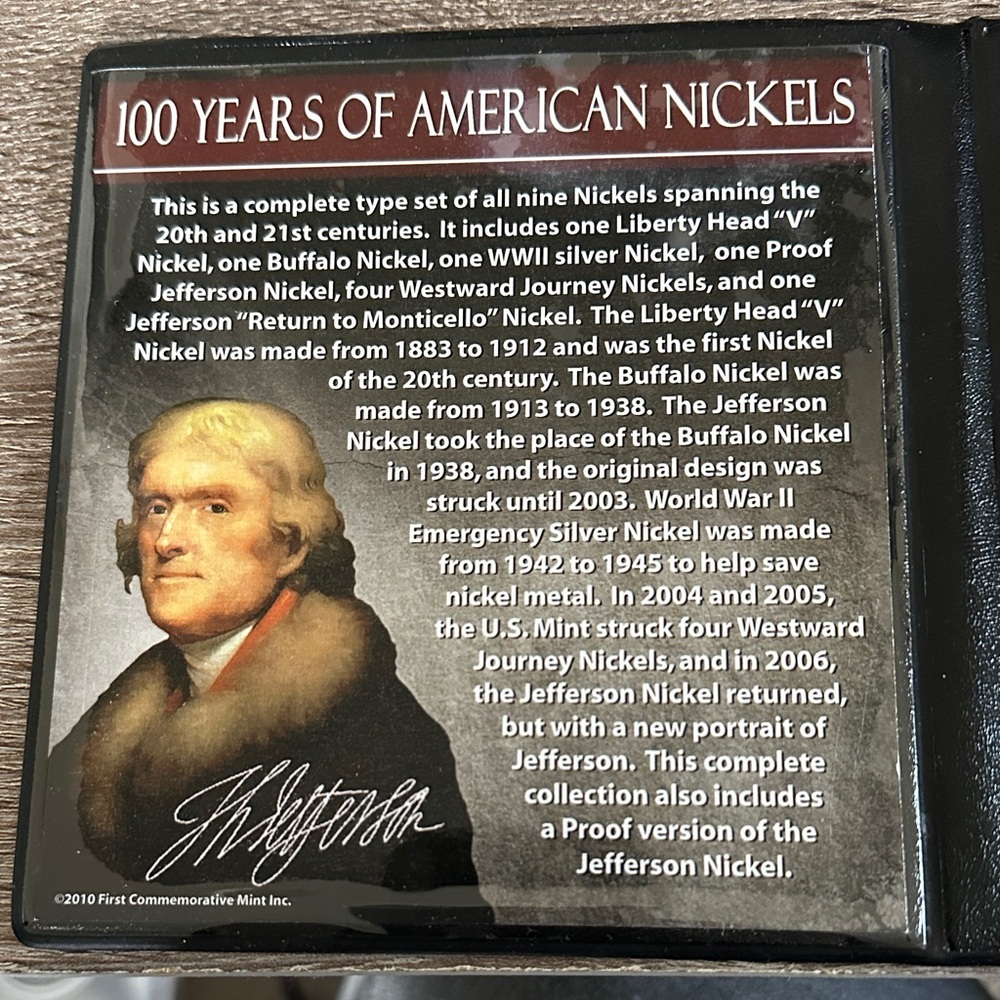 Vintage U.S. Nickel Collector Display Page - Brown & Cream